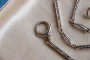 Edwardian 14k Engraved Bar and Milgrain Lozenge Link Fancy Watch Chain with Dog Clip and Spring Ring