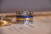 Art Deco 18k 1.14 CTW French Calibre Cut Sapphire Eternity Band with Foliate Engraving