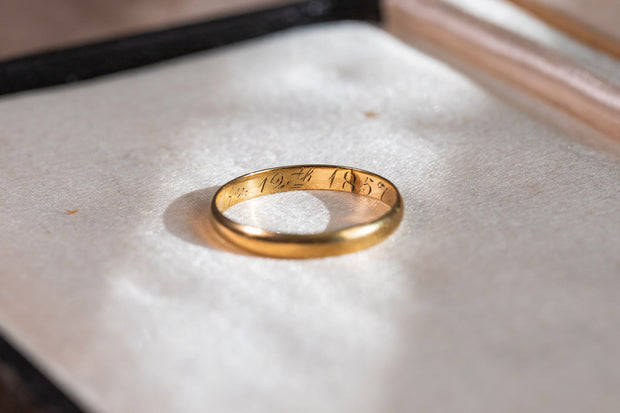 1850s 14k Wedding Band with Hand-Inscribed "Ch R & E W Febr&