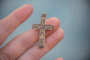 Victorian 10k Rose Gold Engraved Cross with Green Man Face & Acanthus Blooms