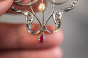 Jugendstil 1.57 CTW Diamond, Ruby and Baroque Pearl 14k Gold-Backed Sterling Silver Slide Pendant Sévigné