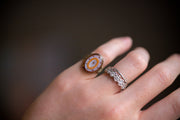 Victorian 14k 3.54 CT Carved Triple Tone Sardonyx Ring with Glyptic Celestial Motif