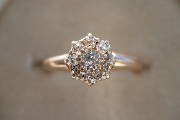Victorian 14k 1.15 CTW Old European & Old Mine Diamond Daisy Cluster Ring by Bailey Banks & Biddle