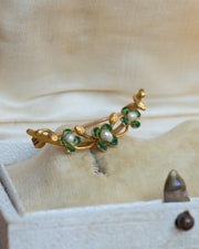 1900s 14k 0.24 CTW Baroque Pearl Four Leaf Clover & Hops Vine Crescent Moon Bridal Pin by Krementz & Co.