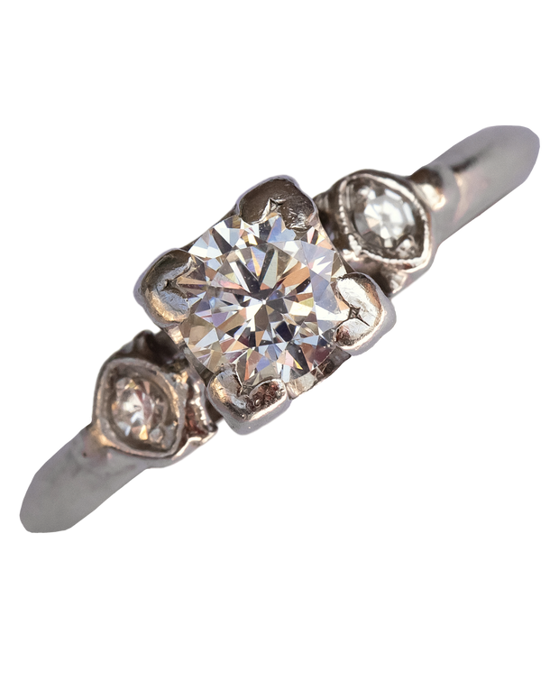 1930s Platinum 0.50 CTW VS1 Transitional Cut Diamond Trilogy Engagement Ring