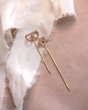 Pair of Antique 14k 0.41 CTW Seed Pearl Stick Pins with Sentimental Twin Heart & Lover's Knot Motifs