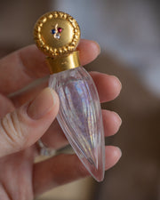 Victorian Crystal Scent Bottle and Dauber with 14k Repoussé 0.13 CTW Old Mine Cut Diamond & Spinel Shamrock Cap