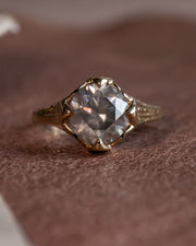 Antique 1900s 14k 2.02 CT Natural Fancy Gray Diamond Ring with Revival Style Claw Prong Mount (Appraised & GIA Certified)