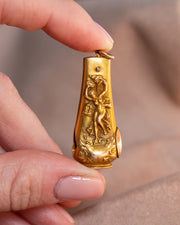 Victorian 18k High Relief Repoussé Cigar Cutter with Mythological Nude Performing Mantle Dance