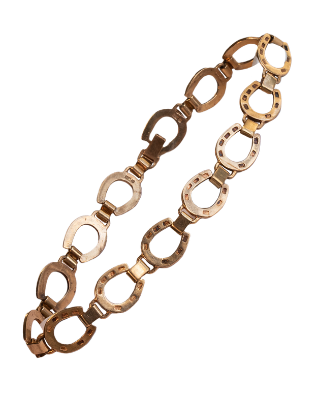 Vintage English 9k Rosy Gold Horseshoe Link Bracelet