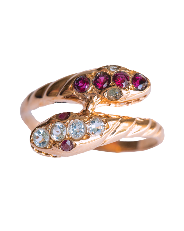 Estate 18k Rose Gold 0.33 CTW Spinel Double Snake Ring with French Eagle&