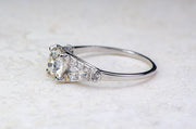 Art Deco 1.17 CTW Platinum Old European Cut Diamond Split Shank Engagement Ring with GIA Report