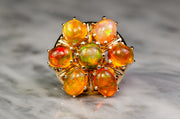 Rare Victorian 14k 4.48 CTW Jelly Fire Opal Cluster Dinner Ring