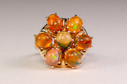 Rare Victorian 14k 4.48 CTW Jelly Fire Opal Cluster Dinner Ring