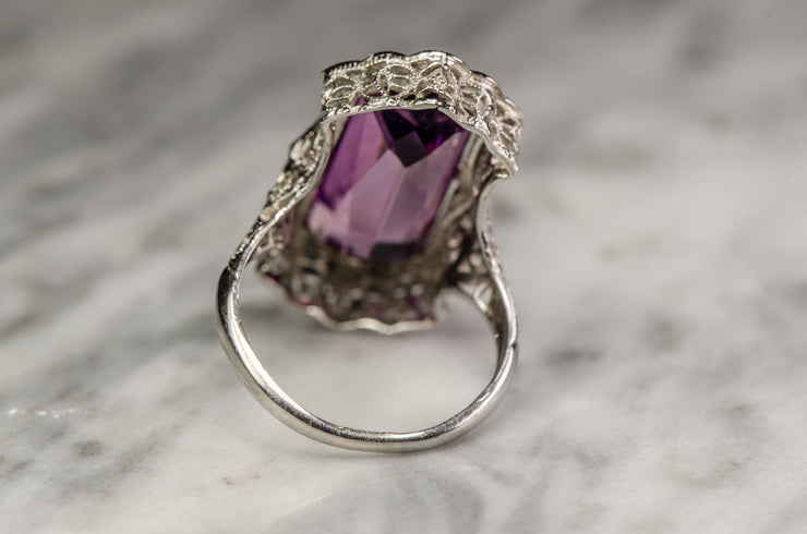 Art Deco 1930s 14k Rose de France Amethyst Filigree Ring by Belais Manufacturing Co.