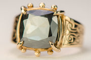 Georgian 9k 4.20 CT Modern Smokey Gray-Blue Moissanite Ring from Converted Mourning Ring Inscribed 1825