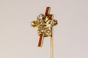 Victorian 14k 0.12 CTW Old Mine and Rose Cut Diamond Cross and Coronet Stick Pin with Guilloché Enameling