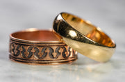 Victorian 9k Deep Rose Gold Cigar Band Ring with Interlocking "Club" Motif
