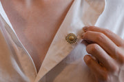 Georgian 18k 1.08 CTW Pearl Floral Fichu Brooch with Rear Silk-Lined Locket