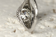 Edwardian 14k 0.96 CT Old European Cut Diamond Ring with Intricate Filigree Mount