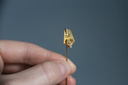 1900s 14k 0.18 CTW Old European Diamond & Pearl Egyptian Revival Pharaoh Stick Pin by Bippart, Griscom & Osborn
