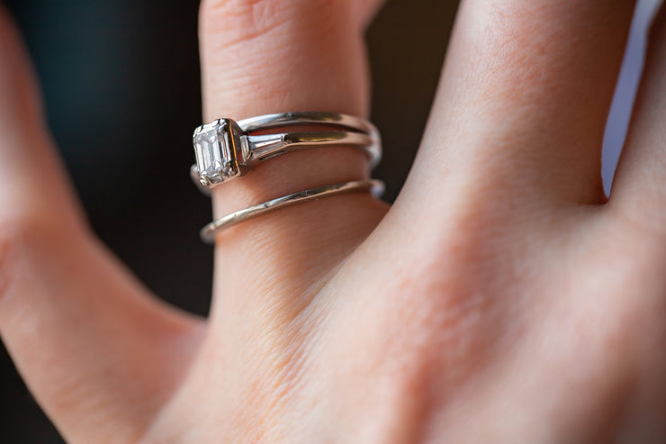 1950s 14k 0.52 CTW G VVS2 Emerald Cut Diamond Engagement Ring & JR Wood ArtCarved Wedding Band Bridal Set