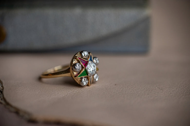 1950s 0.93 CTW VVS Diamond and Spinel Order of the Eastern Star Statement Ring with Interior Inscription