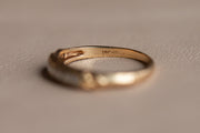 1930s 14k-18k Two Tone Diamond Wedding Band with Scalloped Shoulders by Jabel with Original Jewelry Presentation Box