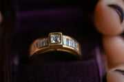 Vintage 18k 0.80 CTW Square Bezel Set French Cut and Baguette Diamond Minimalist Engagement Ring