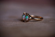 Edwardian 14k 1.03 CTW Old Mine Cut and Opal Trilogy Ring in Claw Prong Mount