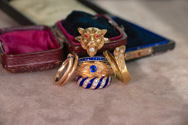 Art Nouveau 14k 0.21 CT Ceylon Sapphire Paste Sinuous Ring with Mysterious Hallmark
