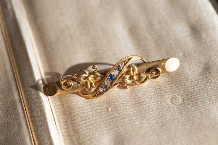 Victorian 15k 0.22 CTW Sapphire & Old Mine Diamond Converter Brooch/Pendant with Holy Symbolism