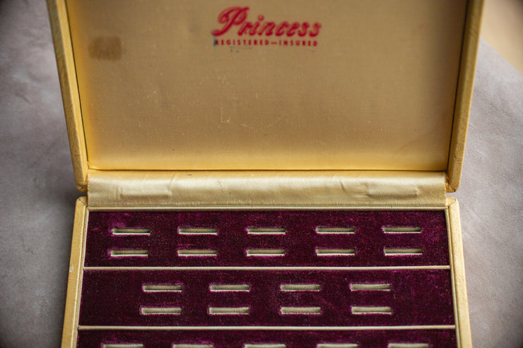 Mid Century 46 Ring Presentation Case with Maroon Velvet Lining made for Princess Brand