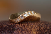 1970s 14k 0.15 CTW Diamond Six Stone Wave Pinky or Midi Ring
