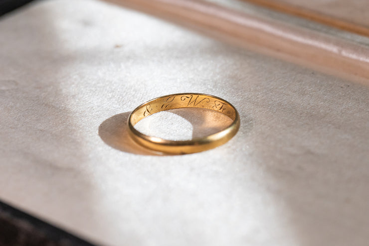 1850s 14k Wedding Band with Hand-Inscribed "Ch R & E W Febr&
