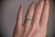 Vintage Two Tone 18k 0.63 CTW Diamond Chunky Statement Band with Crossover Knot Motif