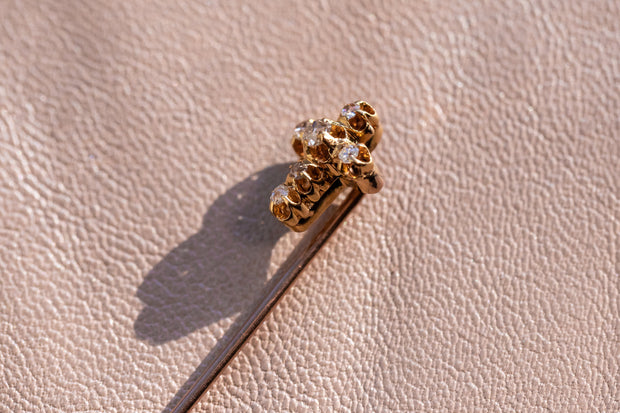 1860s 18k 0.25 CTW Old Mine Cut Diamond Cross Stick Pin with Buttercup Mounts