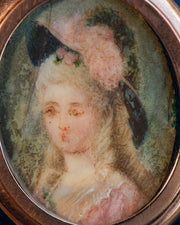 Georgian c.1785 Watercolor Portrait in Edwardian 9k Rose Gold Double Sided Locket