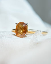 Mid Century 18k 1.22 CT Unheated Natural Orange Brown Sapphire Solitaire Ring with 14k White Gold Prong Basket Setting