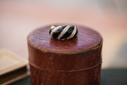 Vintage 1980s Modernist 10k 9.02 CTW Diamond and Carved Onyx Domed "Croissant" Ring