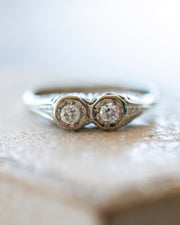 Edwardian 18k F VS1 0.22 CTW Old European Cut Diamond Toi et Moi Married Ring with Floral Butterfly Filigree