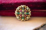 1870s 18k, 14k 0.38 CTW Emerald & Ruby Revival Style Enamel Brooch in the Manner of Fortunato Pio Castellani & Sons