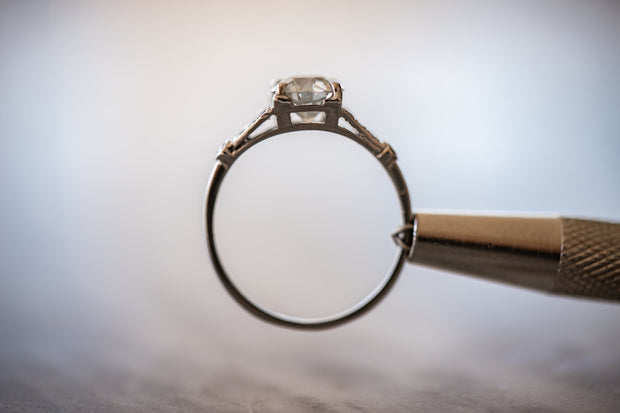 Art Deco 1.17 CTW Platinum Old European Cut Diamond Split Shank Engagement Ring with GIA Report