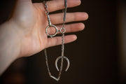 1900s 10k and German Silver Niello Chain Necklace with Horseshoe Fob