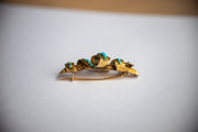 Mid Victorian 15k 1.95 CTW Turquoise Brooch with Hand-Chased, Dimensional Faux Bois and Ribbon Motif