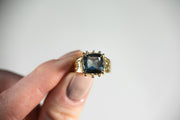 Georgian 9k 4.20 CT Modern Smokey Gray-Blue Moissanite Ring from Converted Mourning Ring Inscribed 1825