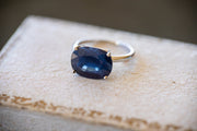 Vintage Platinum and 14k White Gold 4.82 CT Natural Sapphire East-West Style Solitaire Ring
