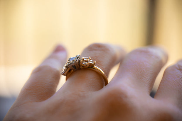 1940s 14k 0.58 CTW Gold & Platinum Sunburst Diamond Engagement Ring