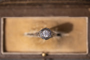 Edwardian 18k 0.60 CT Icy White Speckled Old European Cut Diamond Engagement Ring in Webbed Floral Filigree Mount