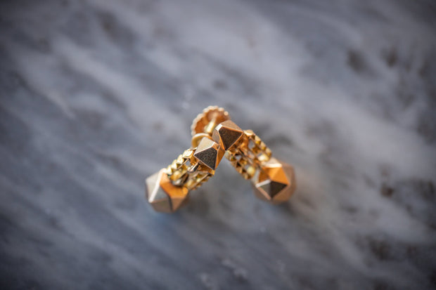 Victorian 14k Gold Etruscan Revival Style Geometric Drop Earrings with Non-Pierced Screw Backs